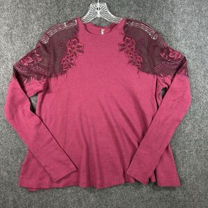 Free People Daniella Illusion Blouse Women’s Small Burgundy Cold Shoulder Mesh